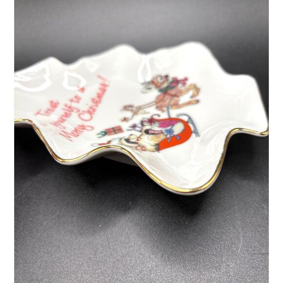 Vintage Designers Collection Porcelain Christmas Tree Raccoon Santa Trinket Tray - Picture 3 of 5
